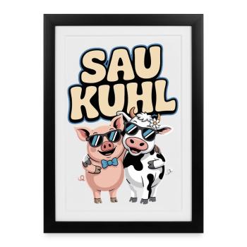 Semer Cool Cochon Et Vache Avec Lunettes De Soleil - Affiche encadrée (27 × 37 cm) - noir - Devant