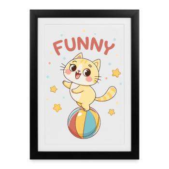 Kawaii kitten on a colorful ball - Framed poster (27 × 37 cm) - black - Front