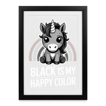 Grey Unicorn Rainbow: Black Is My Happy Color - Framed poster (27 × 37 cm) - black - Front
