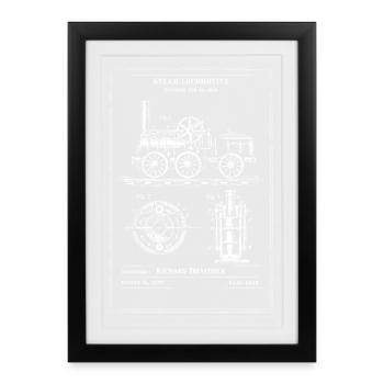 Vintage Steam Locomotive Blueprint - Framed poster (27 × 37 cm) - black - Front