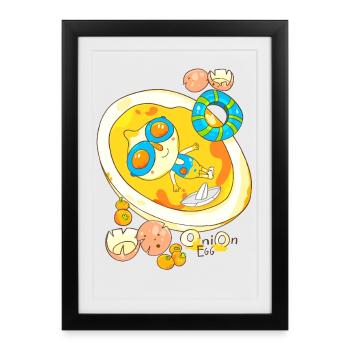 Sun Breakfast Cartoon with Glasses - Framed poster (27 × 37 cm) - black - Front
