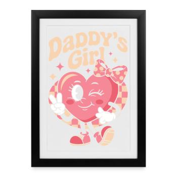 Daddys Girl Retro Heart Cute Pink Family - Framed poster (27 × 37 cm) - black - Front