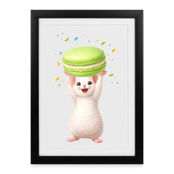 Une souris mignonne avec un macaron vert - Affiche encadrée (27 × 37 cm) - noir - Devant