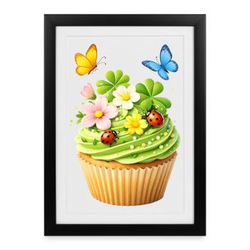 Spring cupcake with flowers - Framed poster (27 × 37 cm) - black - Front