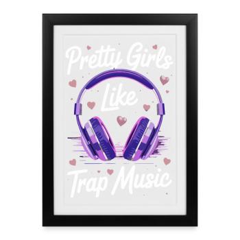 Purple Headphones Heartbeat - Gerahmtes Poster (27 × 37 cm) - Schwarz - Vorne