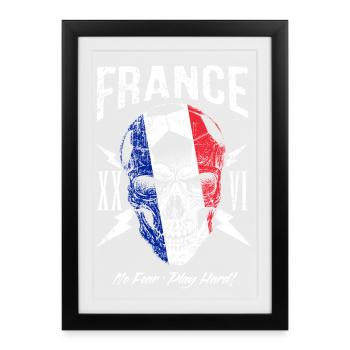 FRANKREICH Fußball Fan Totenkopf Flagge - Gerahmtes Poster (27 × 37 cm) - Schwarz - Vorne