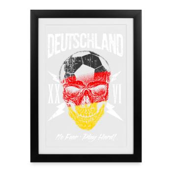 DEUTSCHLAND Fußball Fan Totenkopf Flagge - Gerahmtes Poster (27 × 37 cm) - Schwarz - Vorne