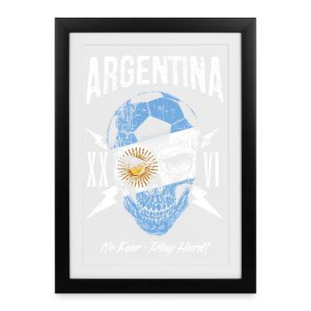 ARGENTINIEN Fußball Fan Totenkopf Flagge - Gerahmtes Poster (27 × 37 cm) - Schwarz - Vorne