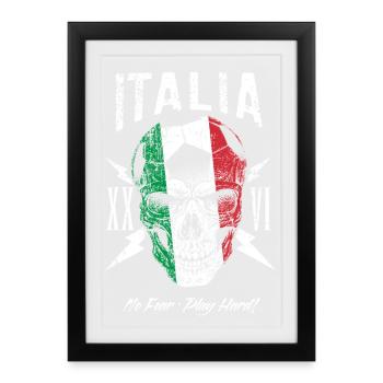ITALIEN Italia Fußball Fan Totenkopf Flagge - Gerahmtes Poster (27 × 37 cm) - Schwarz - Vorne