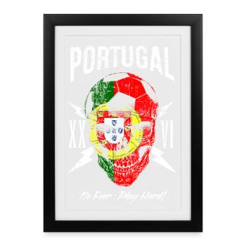 PORTUGAL Fußball Fan Totenkopf Flagge - Gerahmtes Poster (27 × 37 cm) - Schwarz - Vorne