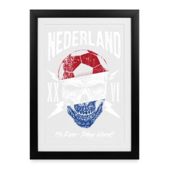 NIEDERLANDE Fußball Fan Totenkopf Flagge - Gerahmtes Poster (27 × 37 cm) - Schwarz - Vorne