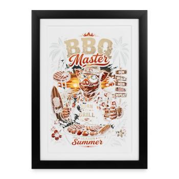 BBQ Master Cochon Tropique - Humoristique - Affiche encadrée (27 × 37 cm) - noir - Devant