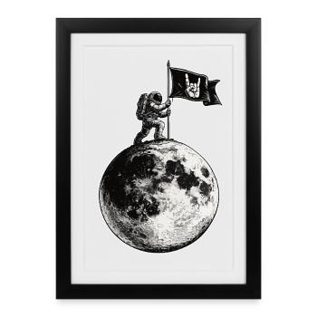 Metalhand Flagge auf dem Mond - Gerahmtes Poster (27 × 37 cm) - Schwarz - Vorne