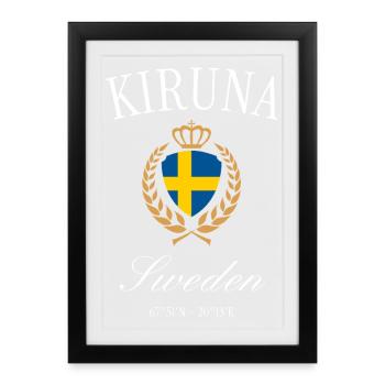 Kiruna Schweden Wappen Krone – Reise Souvenir - Gerahmtes Poster (27 × 37 cm) - Schwarz - Vorne