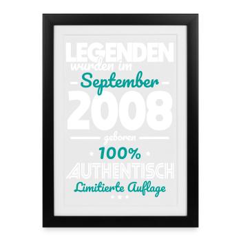18. Geburtstag - Legenden wurden im August 2008 - Gerahmtes Poster (27 × 37 cm) - Schwarz - Vorne