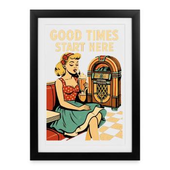 Affiche rétro des années 50 Pin-Up Pin-Up Milkshake de diner - Affiche encadrée (27 × 37 cm) - noir - Devant