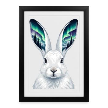 Lapin des aurores boréales avec des oreilles aurores - Affiche encadrée (27 × 37 cm) - noir - Devant