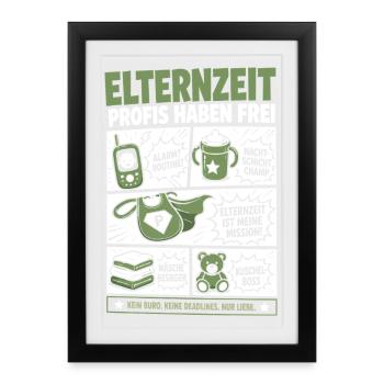Elternzeit Profis Haben Frei - Gerahmtes Poster (27 × 37 cm) - Schwarz - Vorne