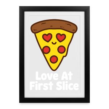 Love At First Slice Pizza - Framed poster (27 × 37 cm) - black - Front