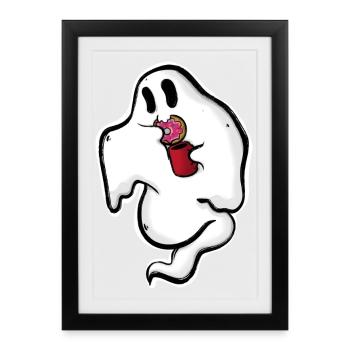 Ghost with donut and cup - Framed poster (27 × 37 cm) - black - Front