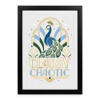 Art déco paon chaotique et élégant - Affiche encadrée (27 × 37 cm) - noir - Devant
