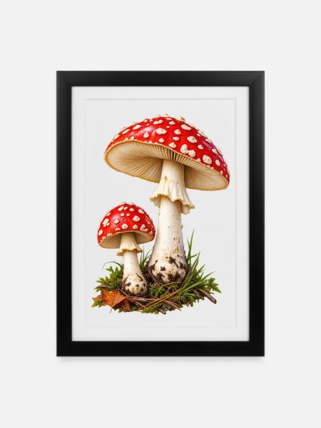 Fliegenpilz - Gerahmtes Poster (27 × 37 cm) - Schwarz