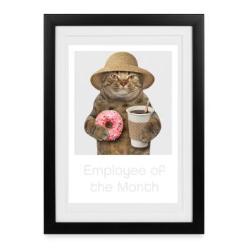 Cat Design -Cat Shirt - Employé du mois - Affiche encadrée (27 × 37 cm) - noir - Devant