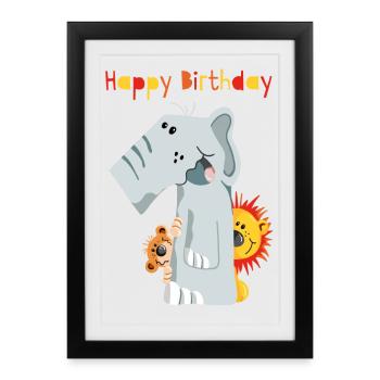 Happy Birthday - Erster Geburtstag - Zahl Eins - Gerahmtes Poster (27 × 37 cm) - Schwarz - Vorne