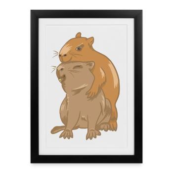 Hug of capybara babies - Framed poster (27 × 37 cm) - black - Front