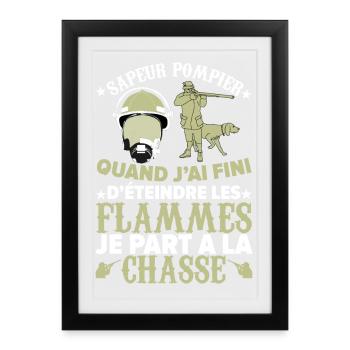 Sapeur pompier qui part à la chasse éteins flammes - Affiche encadrée (27 × 37 cm) - noir - Devant