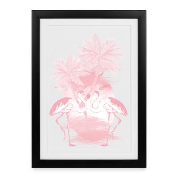 Palm Flamingos Summer Pink - Framed poster (27 × 37 cm) - black - Front