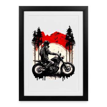 Coucher de soleil sur la moto - Affiche encadrée (27 × 37 cm) - noir - Devant