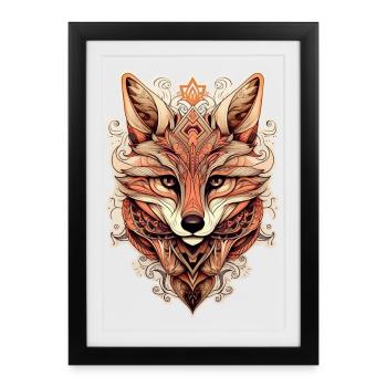 Style ornemental renard - Boho - Affiche encadrée (27 × 37 cm) - noir - Devant