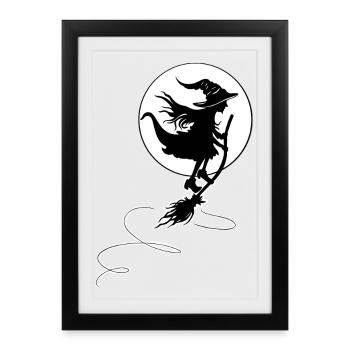 Sorcière volant au clair de lune - Halloween Design - Affiche encadrée (27 × 37 cm) - noir - Devant