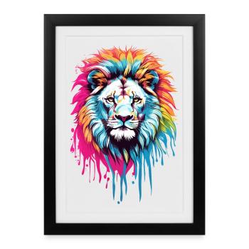 Tête de lion colorée - Affiche encadrée (27 × 37 cm) - noir - Devant