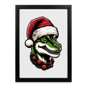 T-Rex de Noël : l’ des fêtes des dinosaures - Affiche encadrée (27 × 37 cm) - noir - Devant