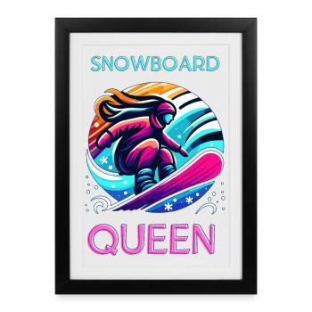 Neon Snowboard Queen Illustration - Framed poster (27 × 37 cm) - black - Front