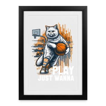 Basketball Cat Long Hair Gift - Framed poster (27 × 37 cm) - black - Front
