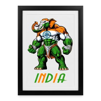 Motif du drapeau indien en forme d'éléphant - Affiche encadrée (27 × 37 cm) - noir - Devant
