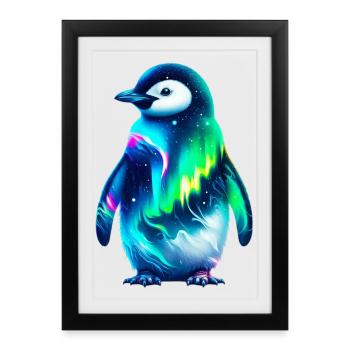 Manchot aurore boréale - Affiche encadrée (27 × 37 cm) - noir - Devant