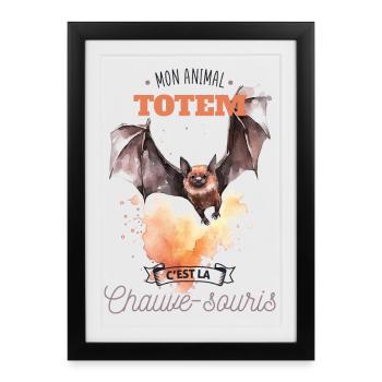 Mon animal totem c'est la chauve-souris - Affiche encadrée (27 × 37 cm) - noir - Devant