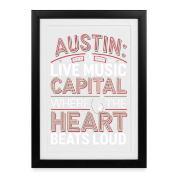 AUSTIN LIVE MUSIC CAPITAL WHERE THE HEART BEATS - Framed poster (27 × 37 cm) - black - Front