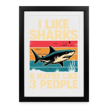 Shark I Like Shirts Vintage Design - Framed poster (27 × 37 cm) - black - Front
