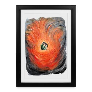 romantique feu danse artistique amoureux couple design - Affiche encadrée (27 × 37 cm) - noir - Devant