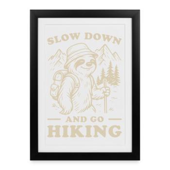 paresseux randonnée aventure montagne nature design - Affiche encadrée (27 × 37 cm) - noir - Devant