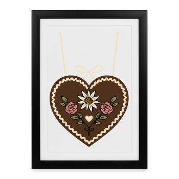 Coeur en pain d’épices à l’edelweiss et aux roses - Affiche encadrée (27 × 37 cm) - noir - Devant