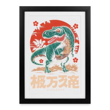 Dinosaure Japonais Rétro - Affiche encadrée (27 × 37 cm) - noir - Devant