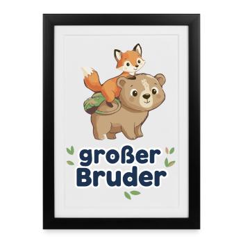 Big Brother Bear & Fox Sibling Shirt - Framed poster (27 × 37 cm) - black - Front