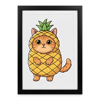 Ananas-Katze - Gerahmtes Poster (27 × 37 cm) - Schwarz - Vorne