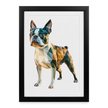 Französische Bulldogge - Cooles Low-Poly-Logo - Gerahmtes Poster (27 × 37 cm) - Schwarz - Vorne